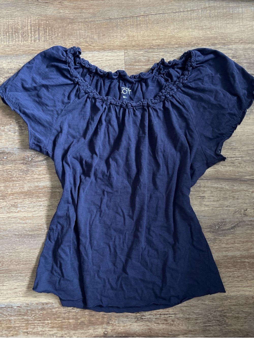 LOFT Navy Short-Sleeve Peasant Top